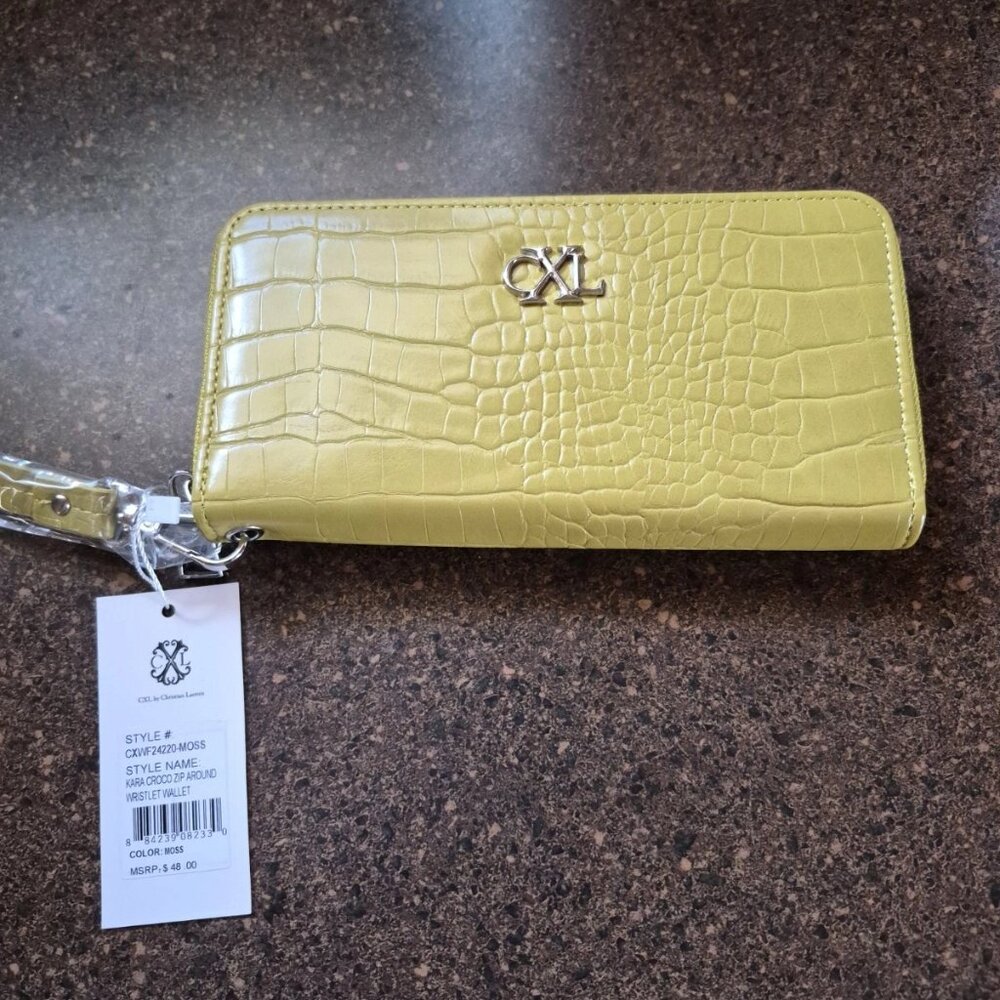 CXL Christian Lacroix Kara Croco Moss Wristlet Wallet NWT Designer $48